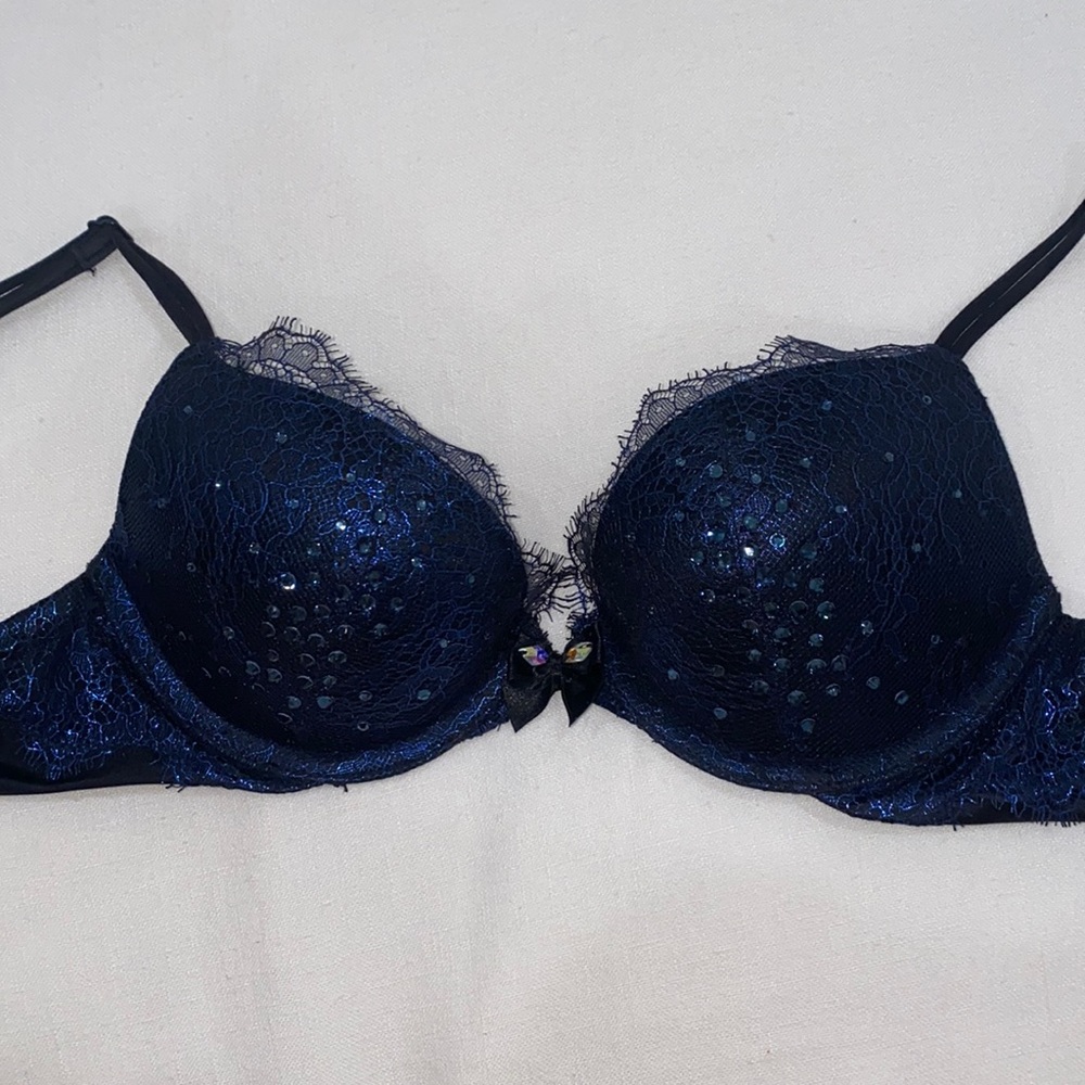 Victoria's Secret Navy Blue Lace & Sequin Push-Up Bra